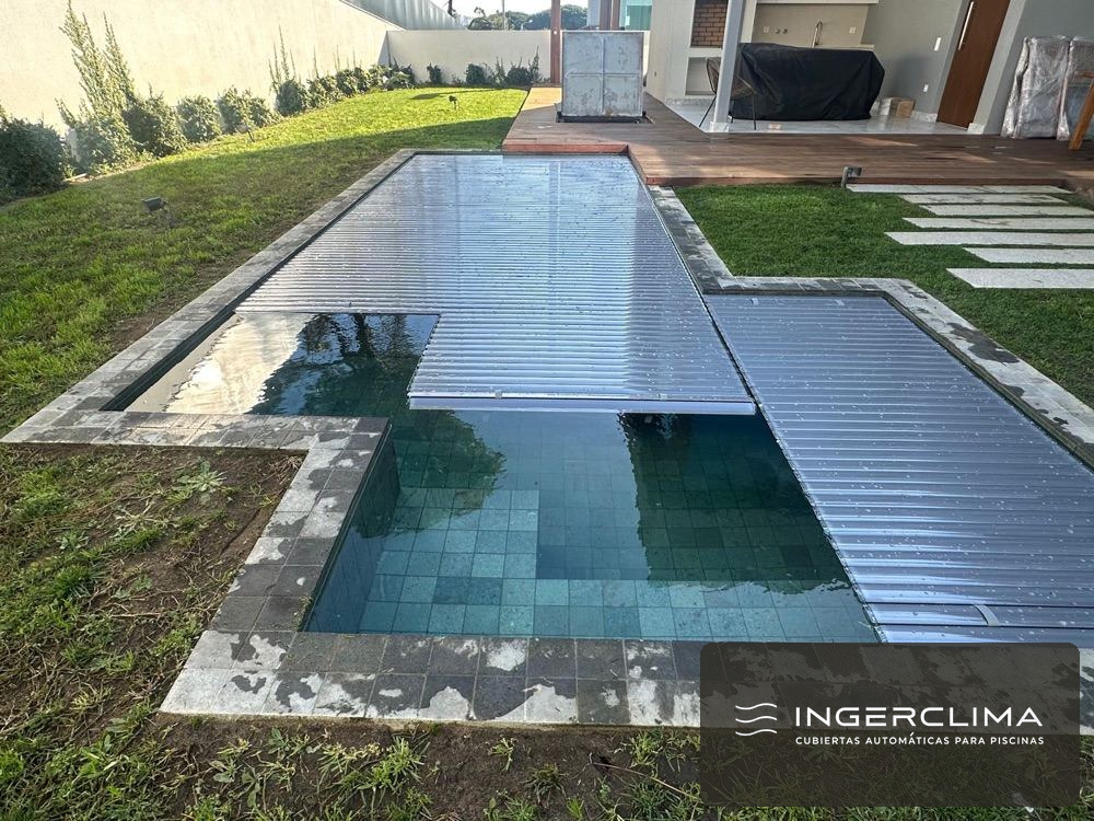 Completed project — double automatic pool cover on a penthouse